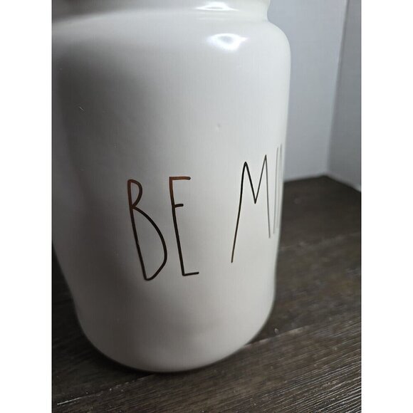 NWT Rae Dunn Artisan Be Mine Valentines Day Large Canister Gold Writing Ivory - Picture 2 of 9